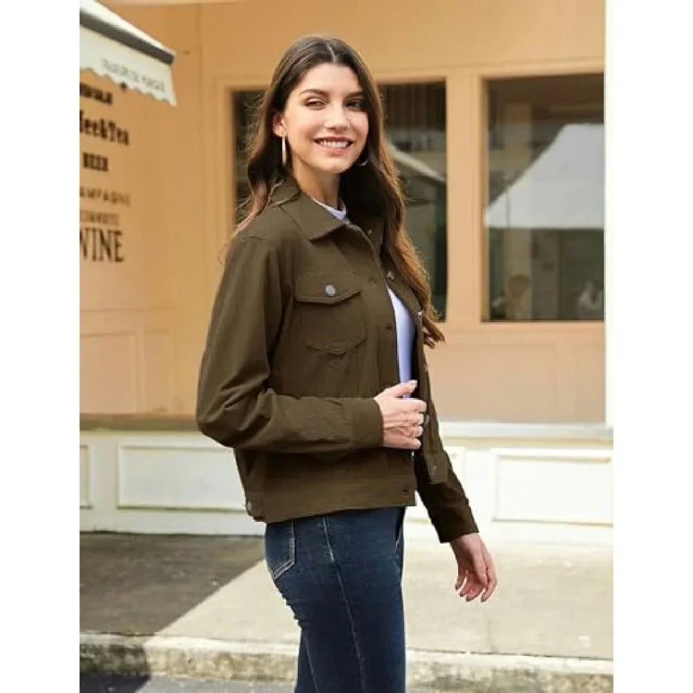 Cropped Corduroy Shacket, Velvet Blend, Chest Pockets, Casual Jacket